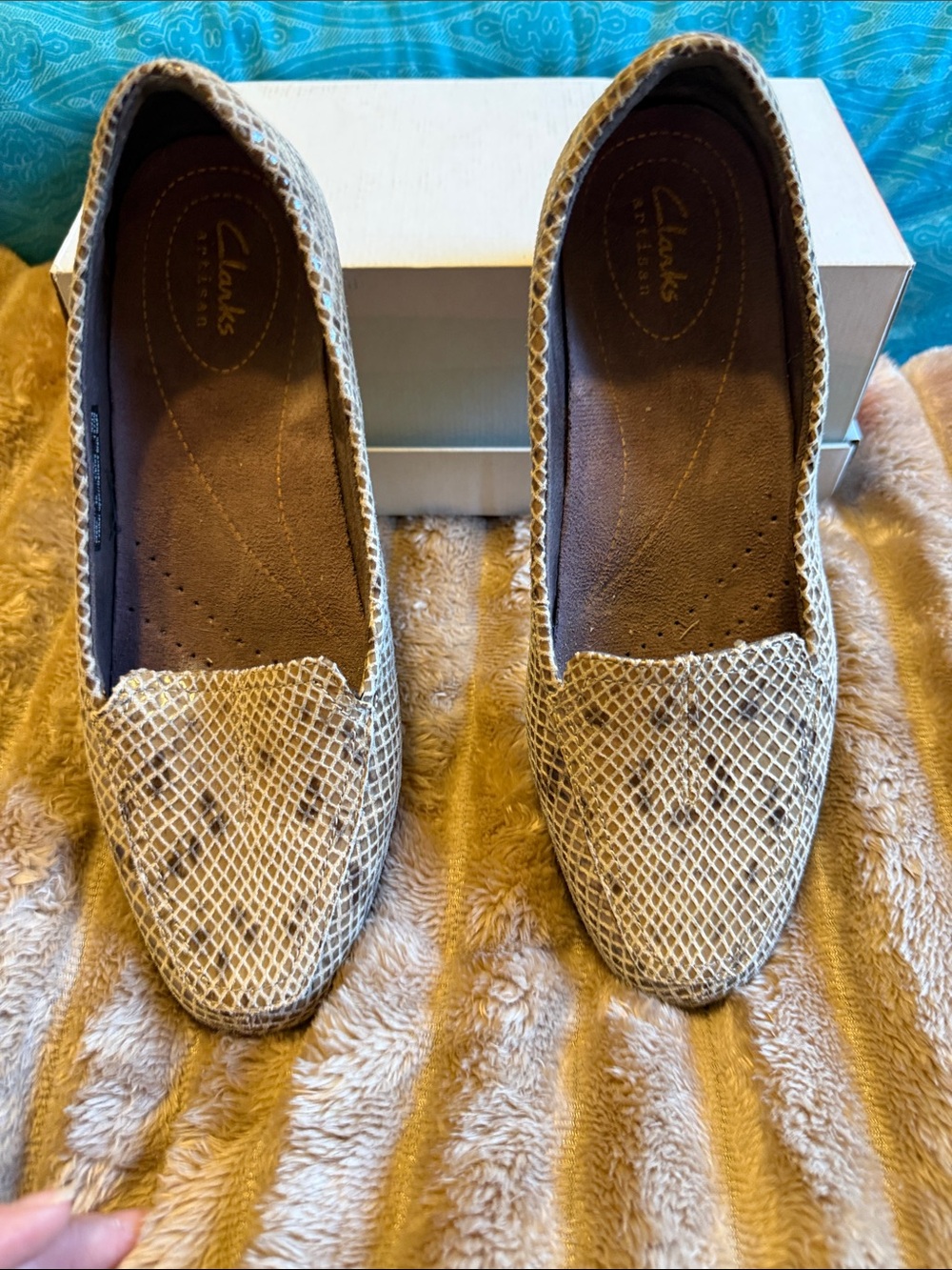 Clarks Beige Snakeskin-Effect Slip-On Loafers